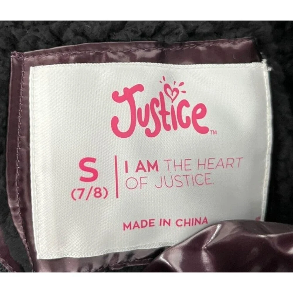 Justice Puffer Coat Girl's Size Small 7 8 Shiny Purple Burgundy Winter NEW NWT